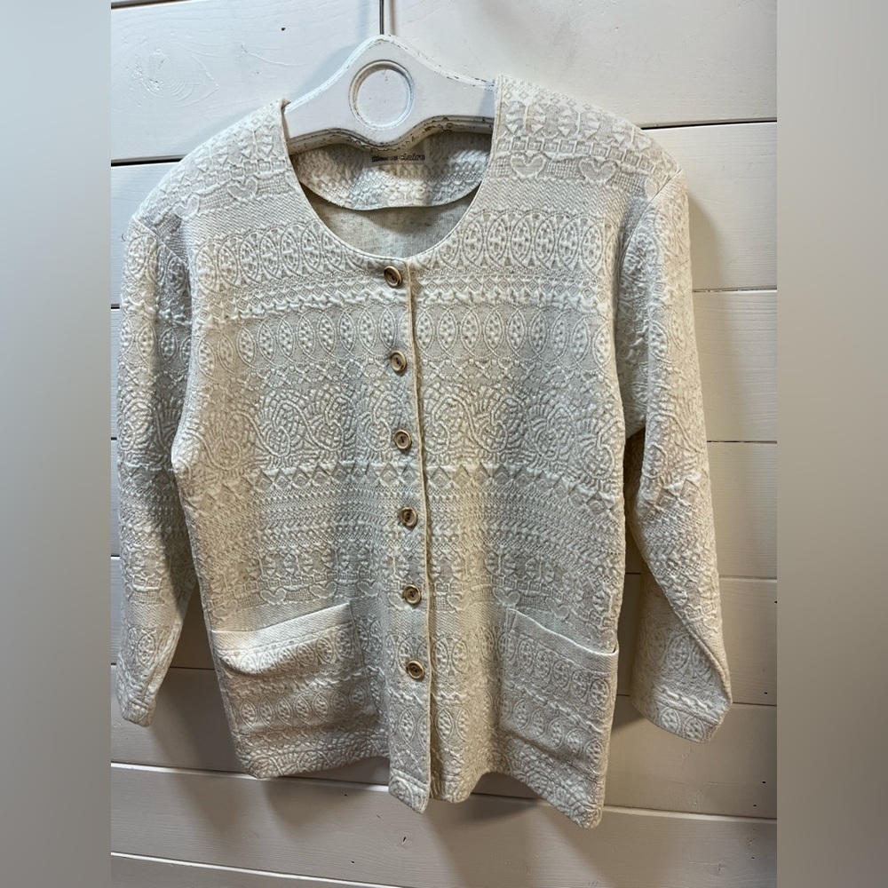 MARIE CLAIRE Cream Vintage Textured Cardigan Size M - Picture 4 of 11